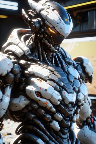 masterpiece, best quality, aesthetic, 
cyborg, solo, no humans, helmet, standing, portrait, close-up, tracing, nvidia rtx, super-resolution, unreal 5, subsurface scattering, pbr texturing, post-processing, anisotropic filtering, depth of field, maximum clarity and sharpness,