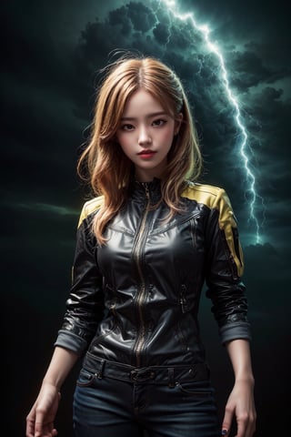 (masterpiece, high quality:1.5), (8K, HDR), masterpiece, best quality, 1girl, solo, upper body, FuturEvoLab style, black background, FuturEvoLab-girl, FuturEvoLabStyle:1.5, Thunder Flash, Lightning aura, Lightning, 