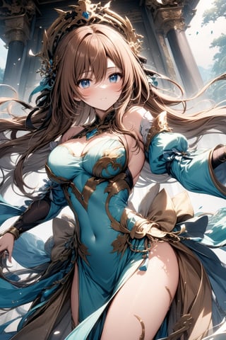 The world of cultivating immortals. female. Long brown hair. cyan clothes