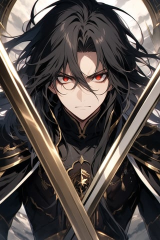 The world of cultivating immortals. Male. Long black hair. Black clothes. Stern face. Sharp eyes.