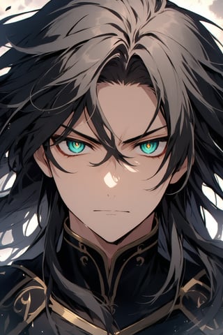 The world of cultivating immortals. Male. Long black hair. Black clothes. Stern face. Sharp eyes.