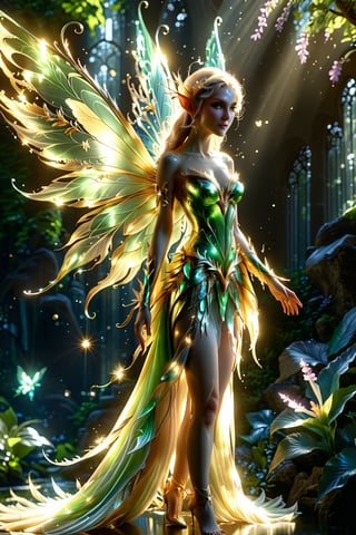 Awesome fairy/alien/elf hybrid, predominantly fairy gold. light and shadow. whole body.
An extremely beautiful masterpiece, 8K