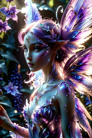 A stunning fairy/alien hybrid, Fairy is extremely beautiful: the entire palette is dominated by purple tones. light and shadow.
Masterpiece, 8K