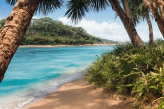 outdoor, sky, day, clouds, water, trees, blue sky, no humans, ocean, beach, thatch, landscape, sand, coast,
macro photography, original photos, realistic, photography,fine art,watercolor