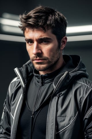 wizard, kind, jacket,
dark short hair, short stubble,
sophisticated , low-key, rugged, masculine,r0bbier0bbie,Pectoral Focus,Handsome male,dark_techwear