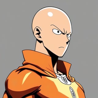 Illustration, one punch man, cool Profile picture,saitama,2d art, ,plain background, dynamic orange colour 