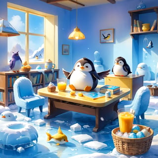 masterpiece, bestquality, illustration, watercolor,



animals , (fluffy:1.5),
2 fluffy penguin talking in the ice room,
on table, 

Ice chairs, ice table, yellow table sheet, juice, straw, sweets on a plate, pot, tea cup,

Books, bookshelf, lamp, basket, small shelf, stuffed fish,

bird wings,
cartoon, cute, fancy, putite, 

focus animal,
Xxmix_Catecat,Anime,hentai,More Reasonable Details