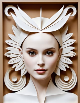 

punk, Natalie Portman (Kirigami:0.3) representation, 3D, paper folding, paper cutting, Japanese, intricate, symmetrical, precision, clean lines, flora borsi and albert gleizes, Folk Art Style, massurrealism,different more angel
