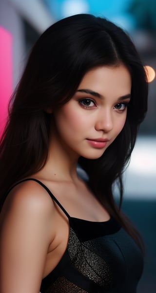 a  beautiful   girl WEAR black pretty dress AND   AI celebrity pose  LOOK and giving a  NEAR  CAMERA  different UNIQUE hot
   POSE and lighting 
  background  and an ai inlfuencer and a colorful LONG hair and pretty face and eyes pretty .8K CLEAR,HIGH RESOLUTION CANON CAMERA IMAGE 