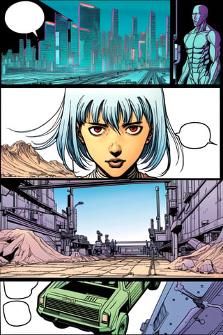 score_9, source_anime, (w-panel manga) Tortured by MOEBIUS (cyberpunk), Art Station, Bande Dessinée story transcription, full color, Imprisoned by Marvel Comics.