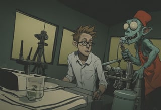 score_9, source_Film shooting, (?!-frame comic) Persuade by jamie hewlett (Mad Science), All Color, Laboratory