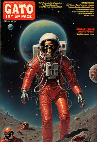  70s magazine cover "Death in Space", gory, seedy, slimy