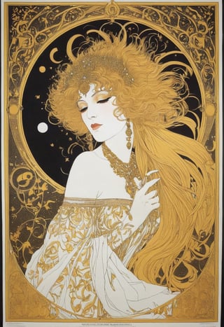  (80s poster) Aubrey Vincent Beardsley and Heinz Edelmann, Art Station, Full Color,alchemy, Gold Dust