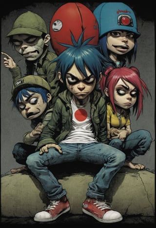 score_9, source_Poster, (?!-frame comic) Be beaten by jamie christopher hewlett (Gorillaz), All Color