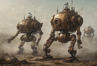 Alessandro Magnasco-esque, Western-tortured, steampunk, piloting robot soldiers