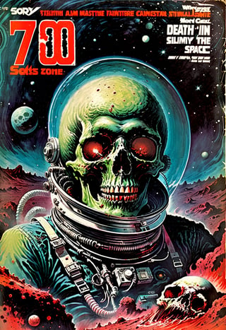 70s magazine cover "Death in Space", gory, seedy, slimy