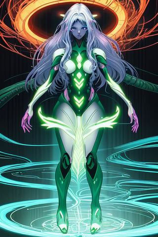 green female alien etherea, beautiful hair,,glowing 