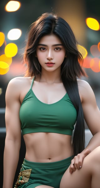 4k,best quality,masterpiece,20yo 1 indian girl, 
muscular fit body, semi visible abs, ((short hair with long locks:1.2)), black hair, bokeh, stages, 
real person, color splash style photo,
,Colors,1 girl ,photorealistic