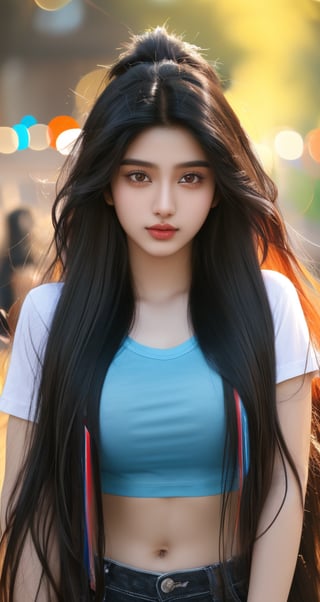 4k,best quality,masterpiece,20yo 1 indian girl, 
muscular fit body, tee shirt, ((long hair with long locks:1.2)), black hair, bokeh, stages, 
real person, color splash style photo,
,Colors,1 girl ,photorealistic