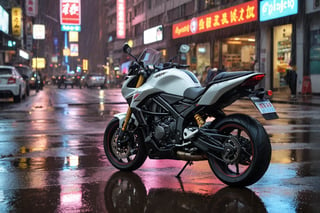 city,cyberpunk,(streetscape:1.1),(neons:1.2),ray tracing,street,night view,high reflection,YANGWANG U9,,masterpiece,clouded over,hdr,sports motorcycle,(rain:1.1),rainy days,