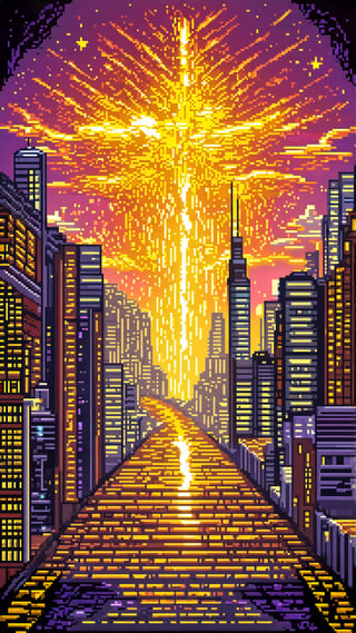 The city lights intertwined with the cosmic display above, creating a mesmerizing tapestry of wonder. Prophecies spoke of this night when the celestial path would align by Pixel Art Walls. Night