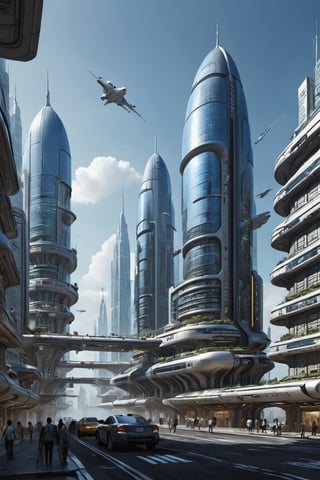 A create futuristic city with big building show large size 