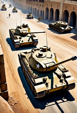 war military tanks, ww2, stylish, dynamic view, by James Gurney abstract, Hard shadows, 