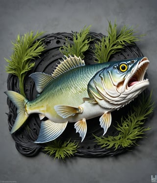 highly detailed, without unnecessary parts,aggressive skeleton walleye fish, 1 fish