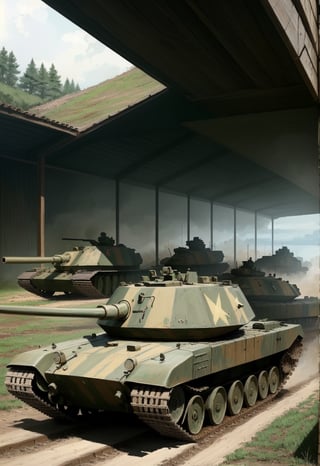 war military tanks, ww2, stylish, dynamic view, by James Gurney abstract, Hard shadows, 