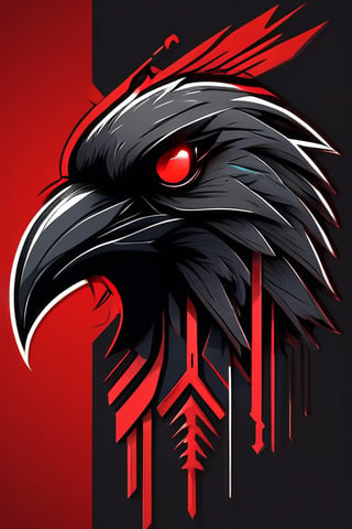 awesome logo of a hacker group using nordic symbols such as Black Raven, dark fur, RED eyes