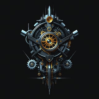 Futuristic Mechanical Elegance T-shirt design, BLACK BACKGROUND