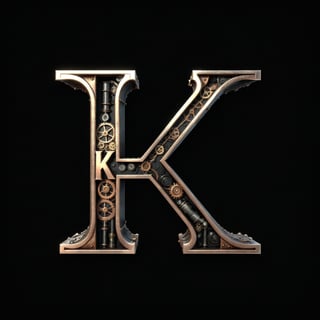 STEAMPUNK ART  , STEAMPUNK LETTER K,  BLACK BACKROUND,3D MODEL, background black,2.5~3D