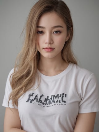 beautiful korean mix french girl, 30 years old. Average body, bright honey eyes with sharp size, full lips, long eyelashes. Black, ponytail, soul and spiritual mentor. T-Shirts,cinematic,photorealistic,masterpiece,1 girl ,best quality, sharp_nose, half_body,enchant3d