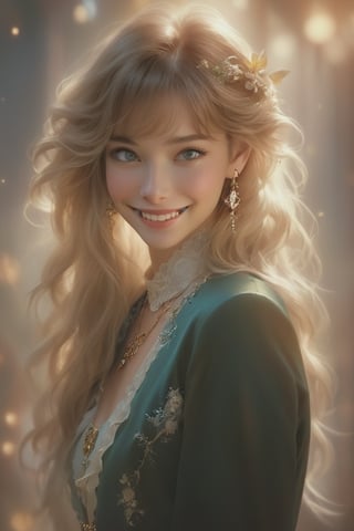 Beautiful, soft light, (beautiful and delicate eyes), very detailed, pale skin, big smile, (long hair), dreamy, medium chest, female 1, ((front shot)), bangs, soft expression, height 170, elegant , Bright smile, 8k art photo, photorealistic concept art, realistic, person, small necklace, small earrings, fantasy, jewelry, shyness, dreamy soft image, masterpiece, ultra high resolution, skirt, shirt, jacket, color , (both eyes (He gently closes his eyes, raises his head slightly, and appears absorbed in pleasant thoughts),dragon