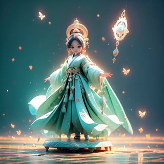 A hyper-realistic colored plastic model in 32K, with the highest intricacy and realistic texture, featuring depth of field and glowing effects. Depict a full-body image of a Japanese girl in fantasy world attire, with a magical circle floating behind her. She has a sharp gaze and is casting an elaborate spell, standing in an extremely fantastical world. --v 5 --q 2 --ar 16:9"