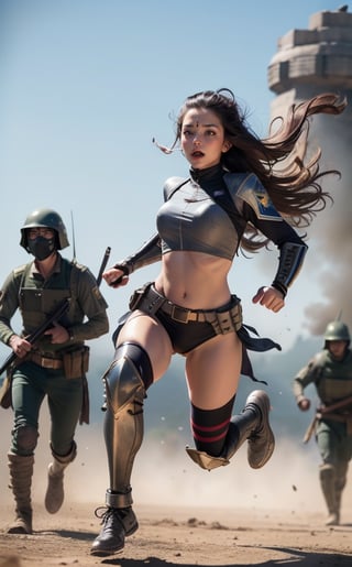 
Female warrior runs to the battlefield
Prepare to attack aliens