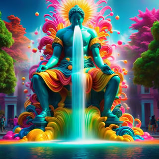 fountain of colorful toxins. bursting with florescent hues. vibrant, Masterpiece, (32k),  enhanced resolution, best quality, enhanced details, best artist, sharp edges, detailed textures, ((full body shot)), atmospheric lighting, visually stunning, perfect composition, trending on behance
