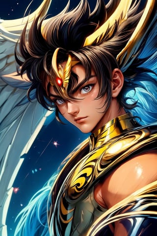 1man, solo, muscular, strong jaw, masculine looks, 18 years old, asian, black hair, toned muscular body, Saint Seiya knight of the zodiak: Pegasus Seiya, white red suit, realistic, high quality, Masterpiece, High resolution, 8k, ultra detailed, reflection, sharp focus, symetrical, full body, (Photography + Abstract Expressionism + Realism) ,zzhyogacygnuszz in armor,Masterpiece,xxseiyapegasusxx