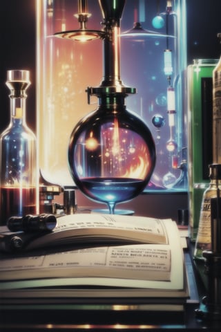 Imagine an image of an alchemist in a laboratory filled with flasks and test tubes, working on a glowing formula. Around him, there are ancient books and laboratory tools. DonMSt34mPXL,SP style,steampunk style,SteamPunkNoireAI,ste4mpunk,HZ Steampunk,Illustration,DonMD0n7P4n1c