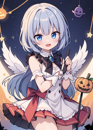 Pretty young, cheerful smile, magical girl, the stage is midnight Halloween, short hair, straight hair,