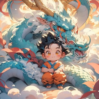 goku, chibi, aged down, child, dragon, male child, eastern dragon