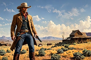 


Cowboy gunfight, tense gunfight, one person dead, one person injured in a Western village.
, (((shotting)))side view, ((Cowboy prairie background)), full body portrait, (handgun);1.1, (pistol), sexy, beautiful, enchanting, concept art, highly detailed, artstation , behavior, deviant, inspired by innocent manga, inspired by concept art Castelvania, trends, Jack Sorenson, , Ultra realistic, Kodak 8K Gold Shot
,digital painting