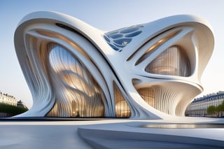 (master piece)(biomorphic building), rhombuses facade pattern, zaha hadid, glass windows,  concrete, London house with tesselated facade, front street view,photo-realistic,hyper-realistic, parametric architecture,8k, ultra details,Low-rise building,Manufactured goods,Theatre stadium,Eiffel Tower,ellipsoid,tarmac,Air terminal,seaside,musicality,less 
perforation,

An architectural wonder with a daring configuration and ground-breaking design.This structure could be a museum or a company building.4k image photo like,(detailed),Futuristic,Design,water,The wind,