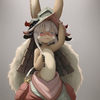 1girl, solo, furry, nanachi \(made in abyss\), nanachihat, nanachipants, standing, She's crying,