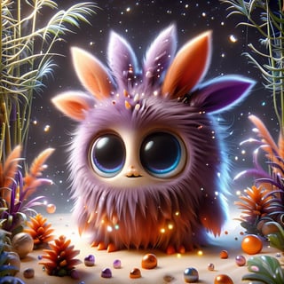 surreal, two absolutely cute fluffy (purple.orange.cinnabar pastel) furry bunnies, creatures playing (with little magic shells), white sand, sea, garland of lanterns, water, big eyes, glitter, gentle evening in the tropics, shells, transparency, fractals of light, sumi-e Midjourney, palm trees, flowers, octane render, fairy tale, bokeh, neon lines + lumens, fireflies, mother-of-pearl highlights, realism, hyperization, hdr