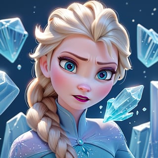 score_9, score_8_up, score_7_up, score_6_up, score_5_up, score_4_up, rating_questionable, Elsa, braid, pale skin, portrait, surrounded by ice magic