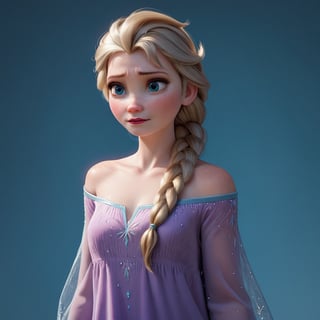 score_9, score_8_up, score_7_up, score_6_up, score_5_up, score_4_up, rating_questionable, Elsa, braid, pale skin, loose dress, exposed shoulder, freckled shoulders, portrait 