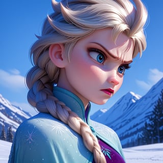 score_9, score_8_up, score_7_up, score_6_up, score_5_up, score_4_up, rating_questionable, Elsa, braid, pale skin, determined look, snowy landscape, portrait 