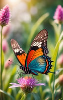 (best quality,8K,highres,masterpiece), ultra-detailed,photorealistic,macro photography, depth of field,grass,colorful,butterfly,plant