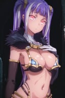 necaisys, <lora:necai sys-lora-nochekaiser:1>,necai sys, long hair, (red eyes:1.3), twintails, purple hair, white hair, multicolored hair, two-tone hair, dark skin, dark-skinned female,BREAK gloves, cleavage, elbow gloves, underboob, fur trim, BREAK indoors, dungeon, cave,BREAK looking at viewer, (cowboy shot:1.5),BREAK <lyco:GoodHands-beta2:1>, (masterpiece:1.2), best quality, high resolution, unity 8k wallpaper, (illustration:0.8), (beautiful detailed eyes:1.6), extremely detailed face, perfect lighting, extremely detailed CG, (perfect hands, perfect anatomy),